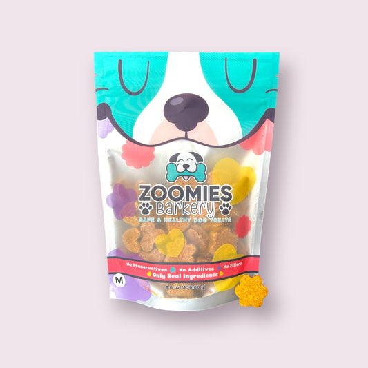 Zoomies Barkery's medium-sized dog treats: crafted with love and wholesome ingredients. Perfect for your furry friend's delight! Order now for tail-wagging joy!
